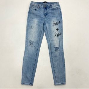 Bebe Distressed Ripped Skinny Jeans Peace & Love Womens Size 26